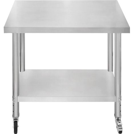 Tavolo da lavoro per catering Tavolo da cucina in acciaio inox per la preparazione degli alimenti Mobile 4 ruote piroettanti con 2 freni e 4 piedini adattabili Ripiano inferiore regolabile 3 posizioni