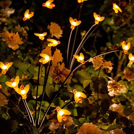 Lumières de jardin solaires, lumières de jardin en forme d'abeille solaires extérieures, lumières solaires extérieures étanches pour la décoration de jardin, patio et allée.(4 Pack) (1/5)
