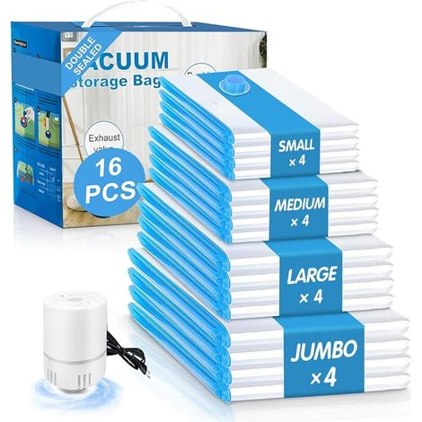 Vacuum Bags for Clothes with Electric Pump, 16 Pieces, 4 Sizes (1/5)