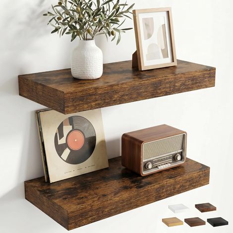 Etagere Murale 40 cm, Lot de 2, Extra Profonde 19,5 cm, Marron (1/5)
