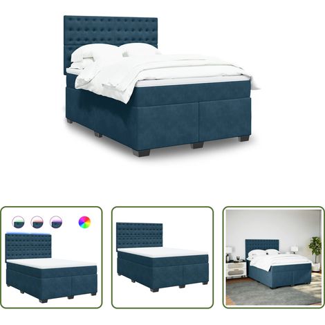 Matratze - Boxspringbett mit Matratze Blau 160x200 cm Samt (1/5)