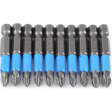 Lot de 10 embouts de tournevis électriques magnétiques antidérapants hexagonaux S2 PH2 de 50 mm pour outils électriques
