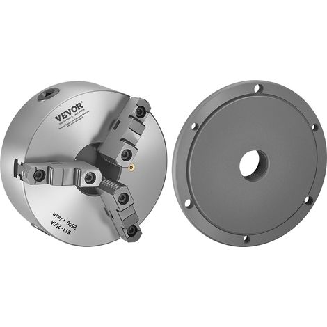 VEVOR Mandril de Torno de 3 Mordazas Diámetro Exterior de 200 mm, Autocentrante con Placa de Soporte Roscada, Rango de Sujeción de 4-200 mm con Tornillos de Llave en T para Torno de Madera y Metal