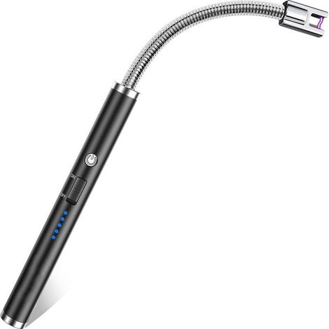 Allumeur d'Arc Électrique Rechargeable avec Affichage LED de la Batterie Allumeur USB à Long Manche Flexible pour Allumer les Bougies,les Réchauds à Gaz,le Camping et le Barbecue Noir (1/5)