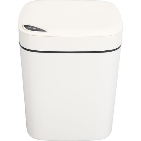 Poubelle automatique 12 L étanche avec capteur de mouvement sans contact et couvercle, idéale pour la chambre et la salle de bain (blanche). (1/5)
