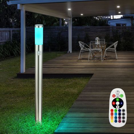 Lampada da terra per esterni a LED in acciaio inossidabile, telecomando, rilevatore di movimento in un set che include lampade LED RGB (1/5)