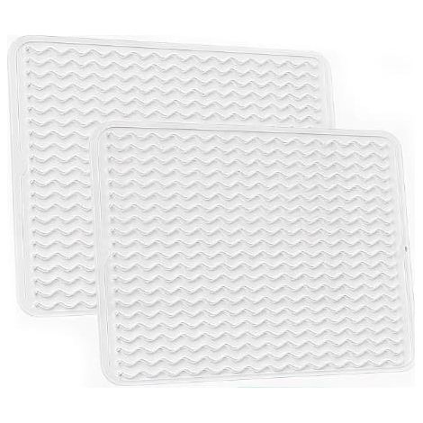 Égouttoir à vaisselle en silicone, tapis de cuisine imperméable et résistant à la chaleur, 38 x 29 cm, transparent, lot de 2 (1/5)