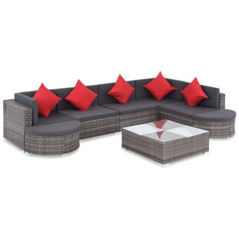 Pair - INLIFE Salon de jardin 8 pcs avec coussins Résine tressée Gris (1/5)