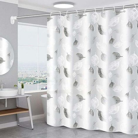 Rideau de Douche,Rideau de Douche en Polyester,Anti-moisissure Rideau de Douche,Rideau de Douche Transparent,Lavable Rideau de Douche,Rideaux de Douche Blanc en Tissu (180x180cm,Feuille) - Crezuo (1/4)