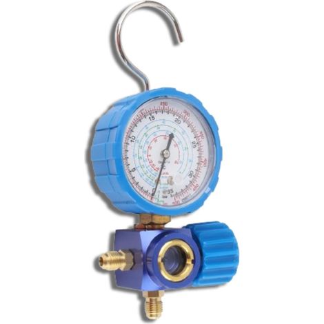 Manómetro de colector, manómetro de aire acondicionado Manómetro de presión lateral baja Válvula manómetro 500 psi 35 kgf cm con espejo visual para carga de refrigerante de aire (1/5)