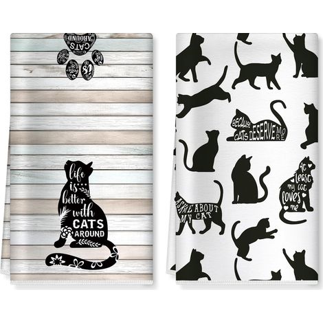 Torchons De Cuisine Microfibre Vaisselle Lot de 2, Chat Rétro Serviettes de Cuisine Torchon Vaisselle, Doux et Super Absorbant Accroche Serviettes de Bar Cadeau 40 x 60CM (1/5)