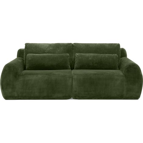 Canapé 2 places en tissu imitation fourrure de lapin doux avec port USB et poche latérale de rangement, vert (1/5)