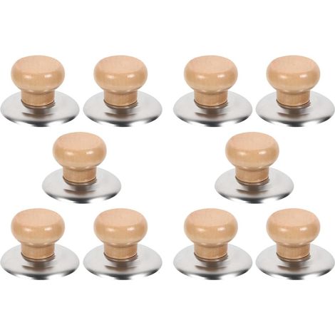 Lot de 10 boutons et poignées de couvercle de casserole de rechange en bois massif, compatibles avec casseroles et bouilloires. (1/5)