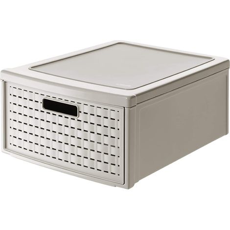 Rotho Country Cassettiera con 1 Cassetto in Rattan, Plastica (PP) senza BPA, Beige (Cappuccino), Grande/19.2 L, 45.0 x 34.0 x 20.0 cm