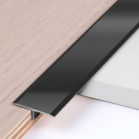 3 PCS Baguettes de Finition en T en Aluminium 0,9 m × 2 cm Profilés Métalliques en T pour Transitions de Sol entre Seuils Carrelages Sols Bois Tapis, Noir (1/5)