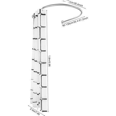 Ensemble de tringle à rideau de douche, design en U, longueur réglable (1/2)