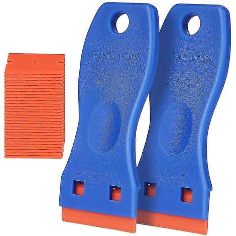 Grattoir, 2 grattoirs à verre avec 30 lames de rechange, grattoir pour assiettes en céramique (bleu orange)-ce [jkw] (1/5)