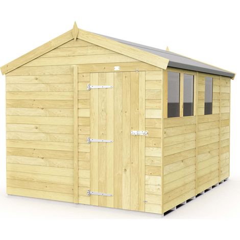8 x 9 Feet Apex Shed - Single Door With Windows - Wood - L272 x W231 x H217 cm