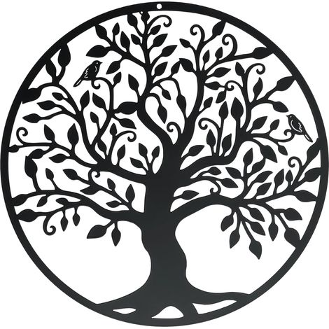 Arbre De Vie - Décoration Murale En Métal Noir - 28 X 28 Cm - Pour Intérieur Et Extérieur - 1 Pièce