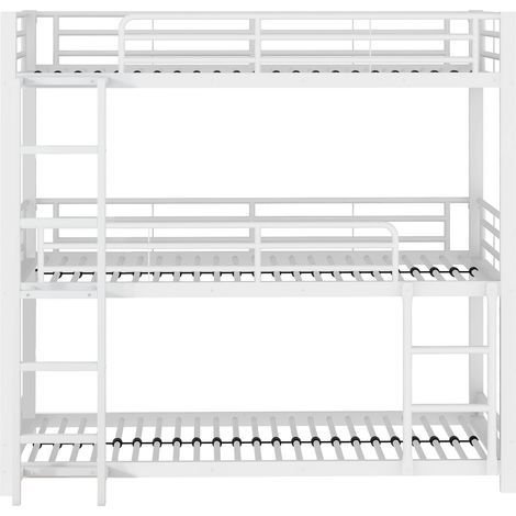 Cama litera triple de metal blanco 90x200 cm con escalera MODENUIT (1/5)