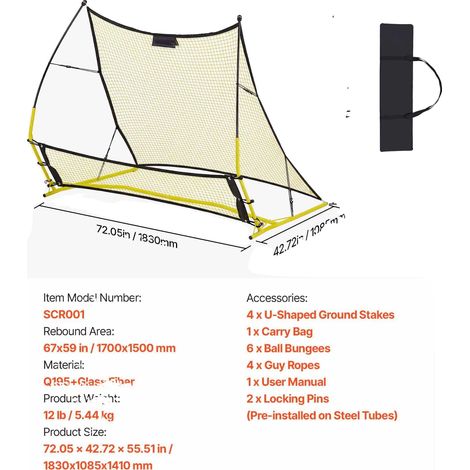 Filet de rebond de football, design à deux joueurs, construction durable, 183x130cm (1/2)