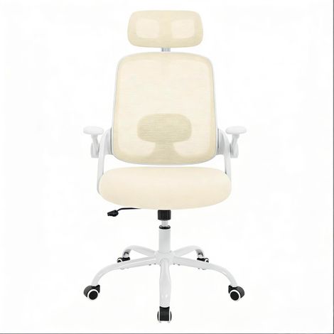 Silla de oficina ergonómica con respaldo alto, reposacabezas y reposabrazos 3D, beige (1/4)