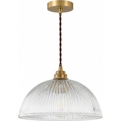 Lampadario industriale vintage con cupola in vetro trasparente e base in ottone, attacco E27 per lampadario in rame, stile loft (30 cm, non incluso) (1/4)