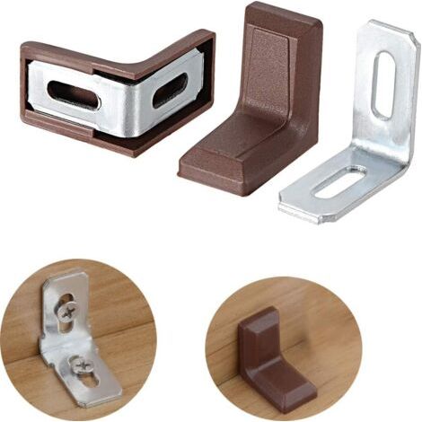 Lot de 40 équerres d'angle en métal et plastique en forme de L, équerre d'angle à angle droit en forme de L, marron (28 mm x 28 mm x 18 mm) (1/4)