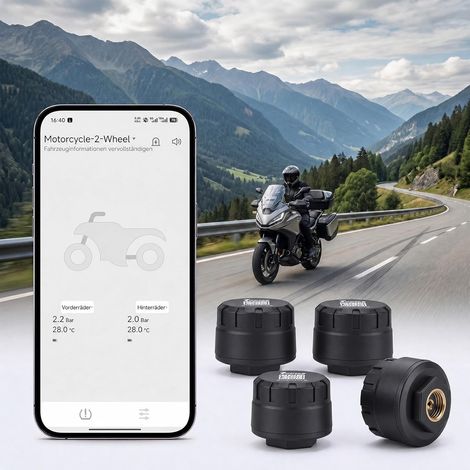 Système de Surveillance de la Pression des Pneus TPMS Capteurs de Pression des Pneus sans Fil pour Moto et Voiture avec Application Fonction D'alarme de Température de (4PCS) (1/5)