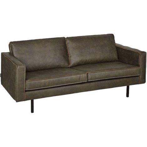Grand canapé cuir rétro 3 places COLORADO - Vert kaki