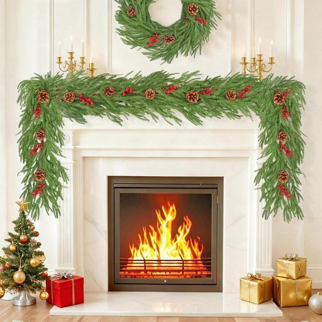 2er Set Weihnachtsgirlande mit roten Beeren und Tannenzapfen, 180cm künstlich (1/5)