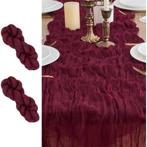 2er Set Tischläufer Weinrot 90x300cm Gaze Stoff für Hochzeiten & Deko