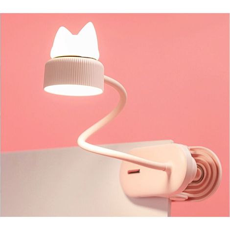 Lampe de lecture flexible à pince avec veilleuse CATLIGHT Original / Batterie rechargeable USB / Lampe de lecture LED pour bureau, lit, table de chevet - Légère et pratique - Idéale pour les enfants -