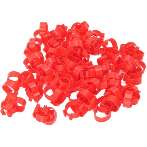 100 Stück Geflügelfußringe aus PP-Kunststoff, wiederverwendbar, für Hühner, Enten und Gänse, zur Kennzeichnung, rot, 16 mm / 0,6 Zoll
