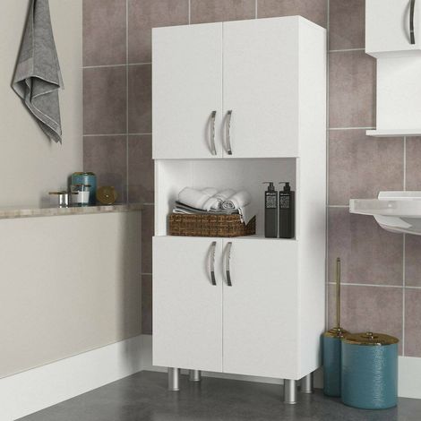 Dmora - Gran armario multiusos Celaeno, Muebles multifuncionales, Zapatero, Armario para zapatos, 60x30h140 cm, Blanco, con embalaje reforzado (1/5)