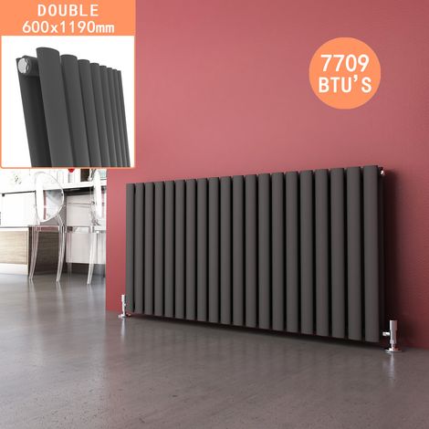 ELEGANT 600 x 1190 mm Anthracite Column Radiator Double Oval Panel Designer Efficient Radiator + Anthracite Thermostatic Radiator Valves (1/5)