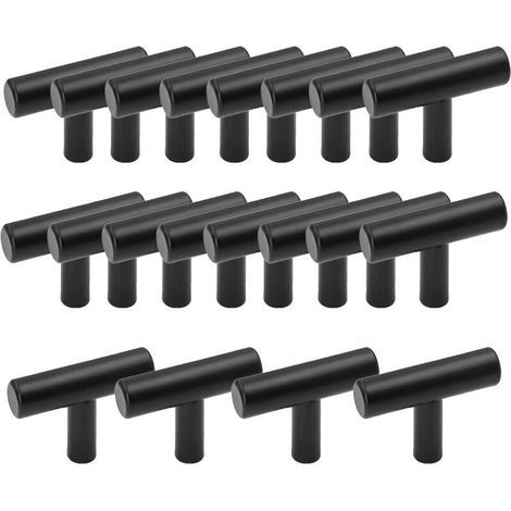 Lot de 20 Poignée Meuble Cuisine en Acier Inoxydable en Forme de T Barre Noir Poignée de Tiroir Placards avec Vis (1/5)