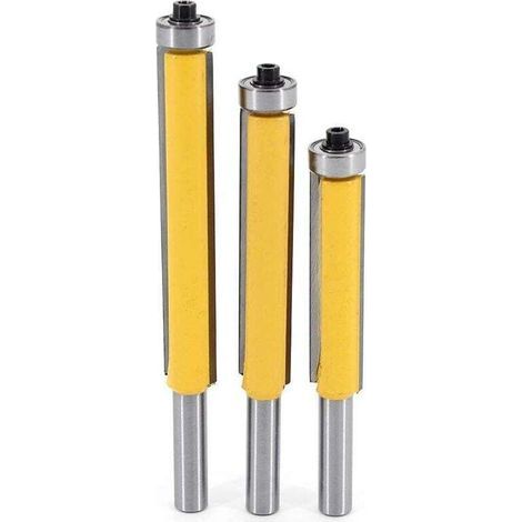 3Pcs Fraise à Copier, 8mm Tige Outils de Fraisage de Menuiserie Bricolage de Coupe avec Roulement Supérieur, Fraise à Bois Fraise Extra-longue Fraise à Raser Mèche Droite