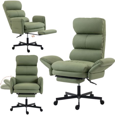 Fauteuil de bureau inclinable vert avec repose-pieds, accoudoirs et appui-tête réglables sur 6 niveaux, simili cuir anti-griffures pour chat, fauteuil de patron domestique (1/5)