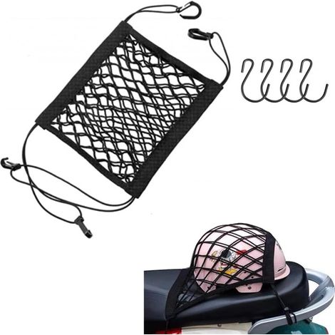 BEBUSINGOTO Filet pour Casque Moto,Filet Moto avec 4 Crochets丨Filet élastique pour Casque de Moto pour Vélo Moto Fixer Casque Moto Filet Etc (Noir) (1/5)