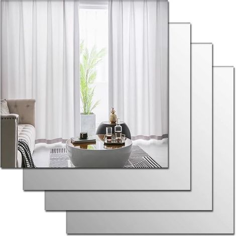 Lot de 4 miroirs muraux en acrylique incassables à coller sur toute la longueur du corps pour maquillage, salle de sport, couloir (1/5)