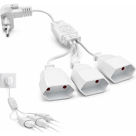 Prolongateur Plate 3 en 1, 50cm Multiprise Plate 3 Fiches EU + Fiche Coudée 90°, 250 V / 2,5 A Max Multiprise Plate Derriere Meuble, Rallonge Plate pour TV, Pc, Moniteur, Appareils Ménagers (Blanc) (1/5)