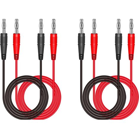 4 Stück P1041 4 mm Bananenstecker auf Bananenstecker, Multimeter, elektronisches Testkabel, Test-Verlängerungskabel – Rot + Schwarz (1/5)