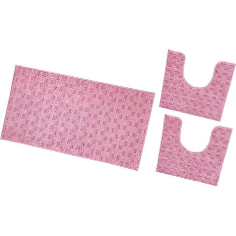 Tappeto Bagno Morbido Assorbente Antiscivolo 3D Intrecciato Lavabile Set 3 Pezzi - Rosa