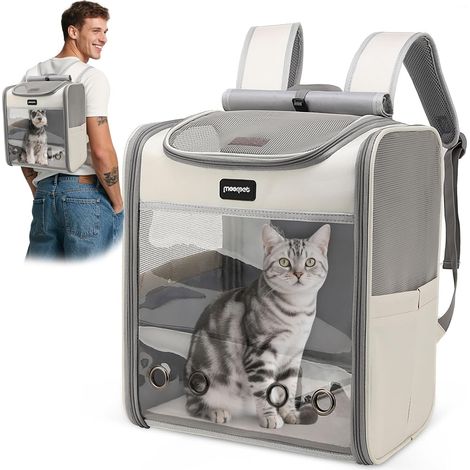 Sac à dos pliable – pour chats/petits chiens, respirant, randonnée/voyage, gris brumeux (1/5)