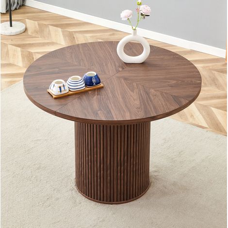 Mesa de comedor redonda de 100 cm en MDF color nogal con almacenaje OKMYHOME (1/5)