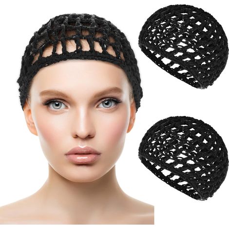 2PCS Filets Cap Dormir Filet À Cheveux Snoods Wrap Bonnets Longues Boucles Droites Perruque Tête Garde Noir Emballage Crochet Vague Chef Chapeaux Bun Lift Sangle Tissage Couture (1/5)