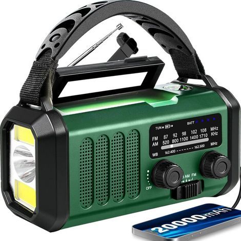 10000mAh hand cranked emergency flashlight with AM/FM solar radio, rechargeable flashlight,vert (1/5)