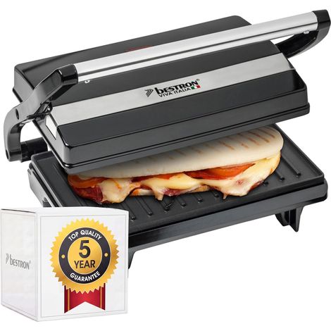 Machine a panini avec bac de récupération, Appareil panini avec poignée Cool-Touch, Paninimaker avec revêtement antiadhésif, 700 Watt, APM123Z, Couleur: Noir (1/5)