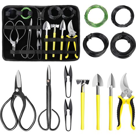 Kit Bonsai 13 pièces Outils Bonsai avec Ciseaux pour bonsaï, Fil de Ligature pour Les bonsaïs, Mini râteau et Pelle, sécateurs de Jardin (1/5)